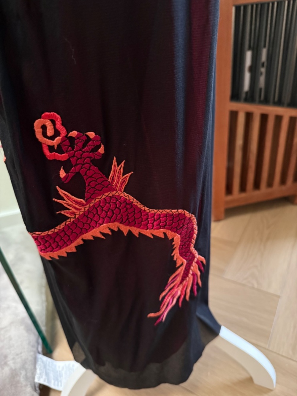 VTG Vivienne Tam Archival Black Mesh Dragon Embroidered Midi Skirt 90s Size M - Picture 4 of 5